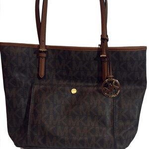Michael Kors Jet Set Signature Tote — Brown MK Logo